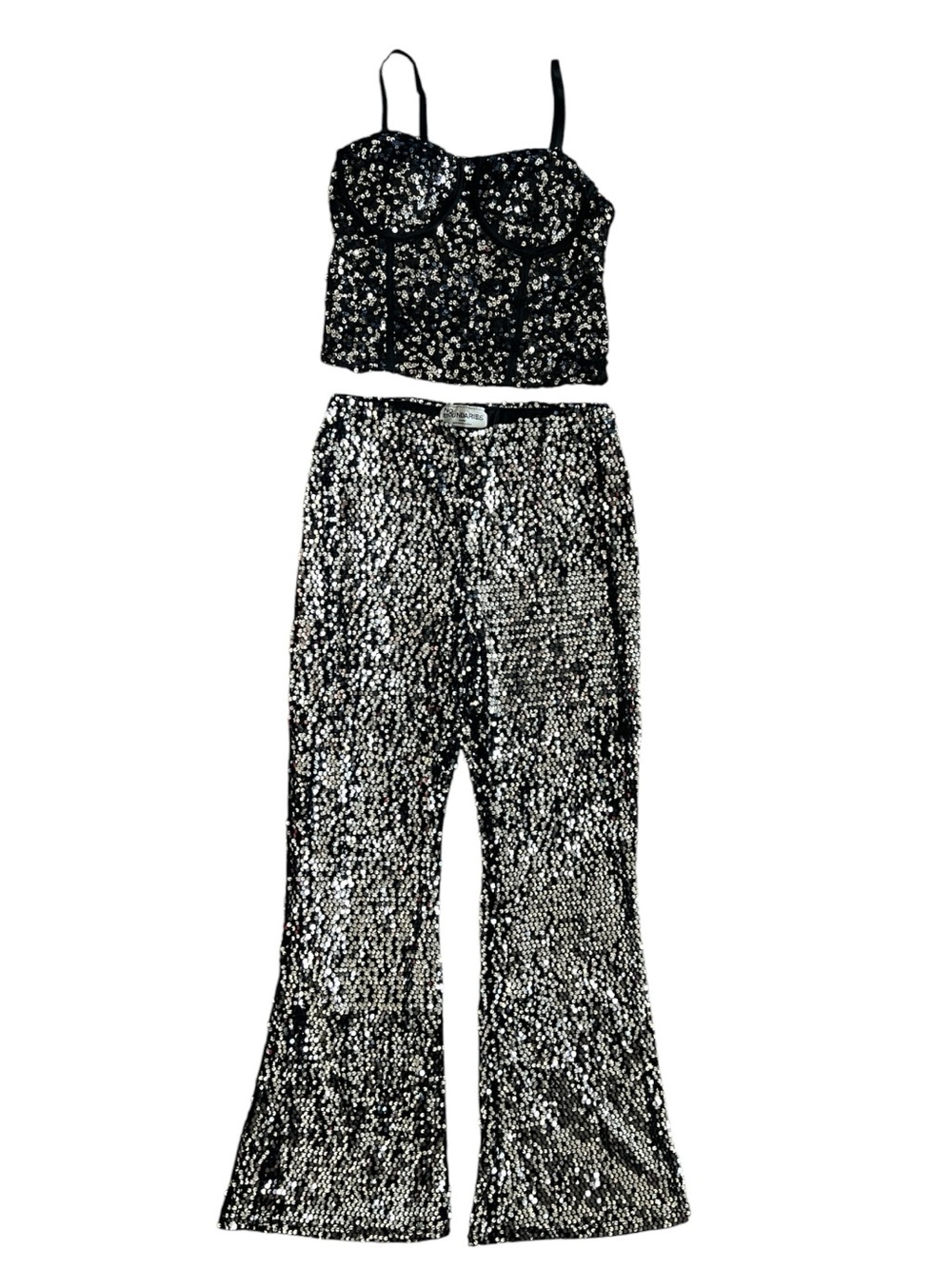 Sequin Wide-Leg Pants & Corset Top Set - Black Size S/M
